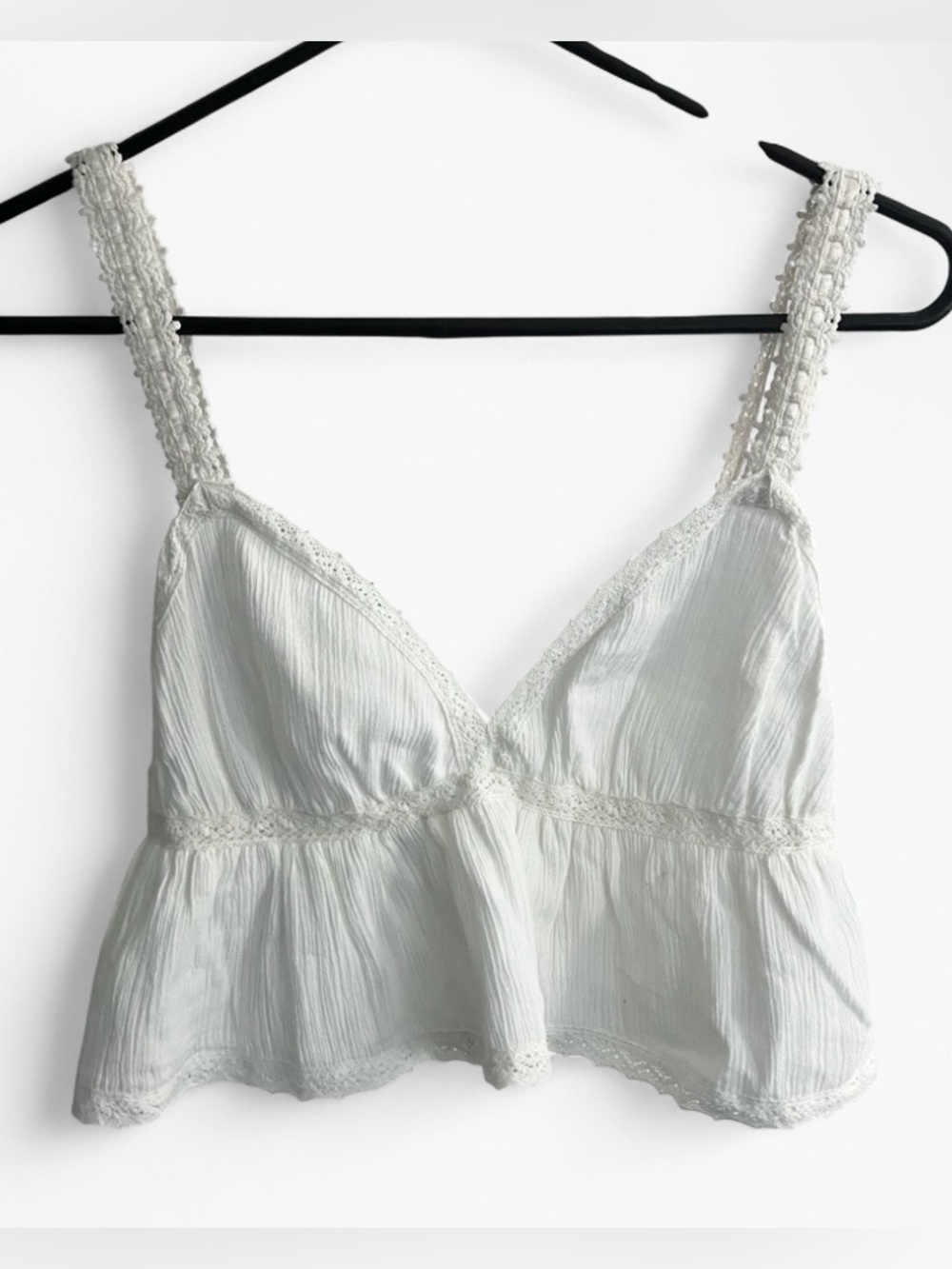 Altar'd State White Lace-Trim Cropped Bralette Tank